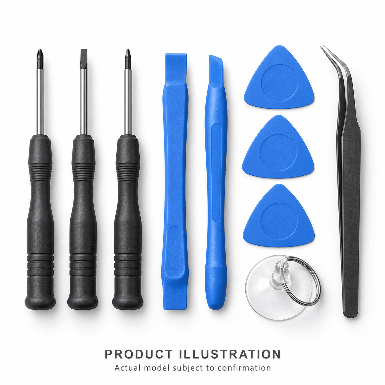 AI-generated phone repair tool kit product illustration; actual model subject to sample confirmation