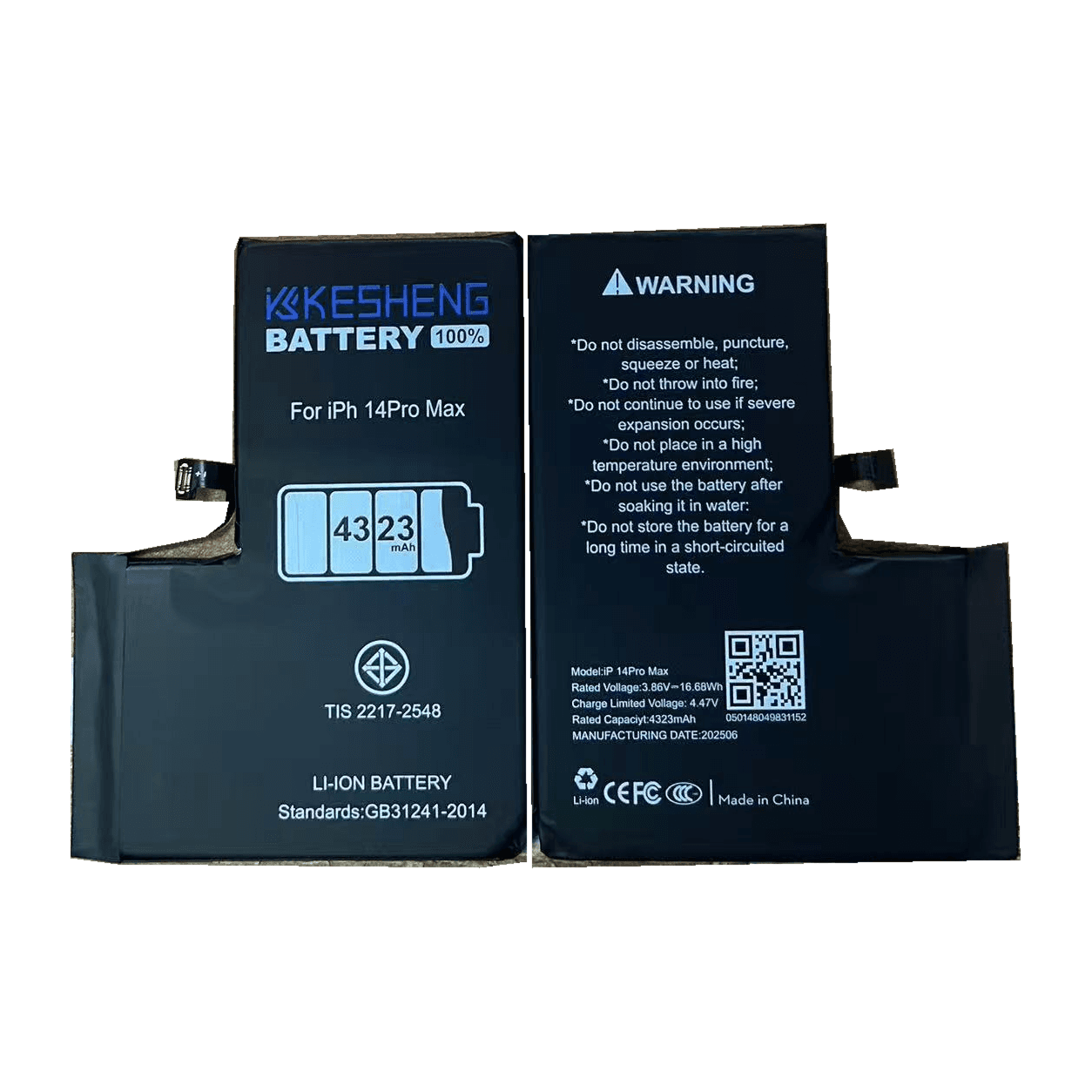 KESHENG iP14ProMax replacement battery reference photograph; background cleaned