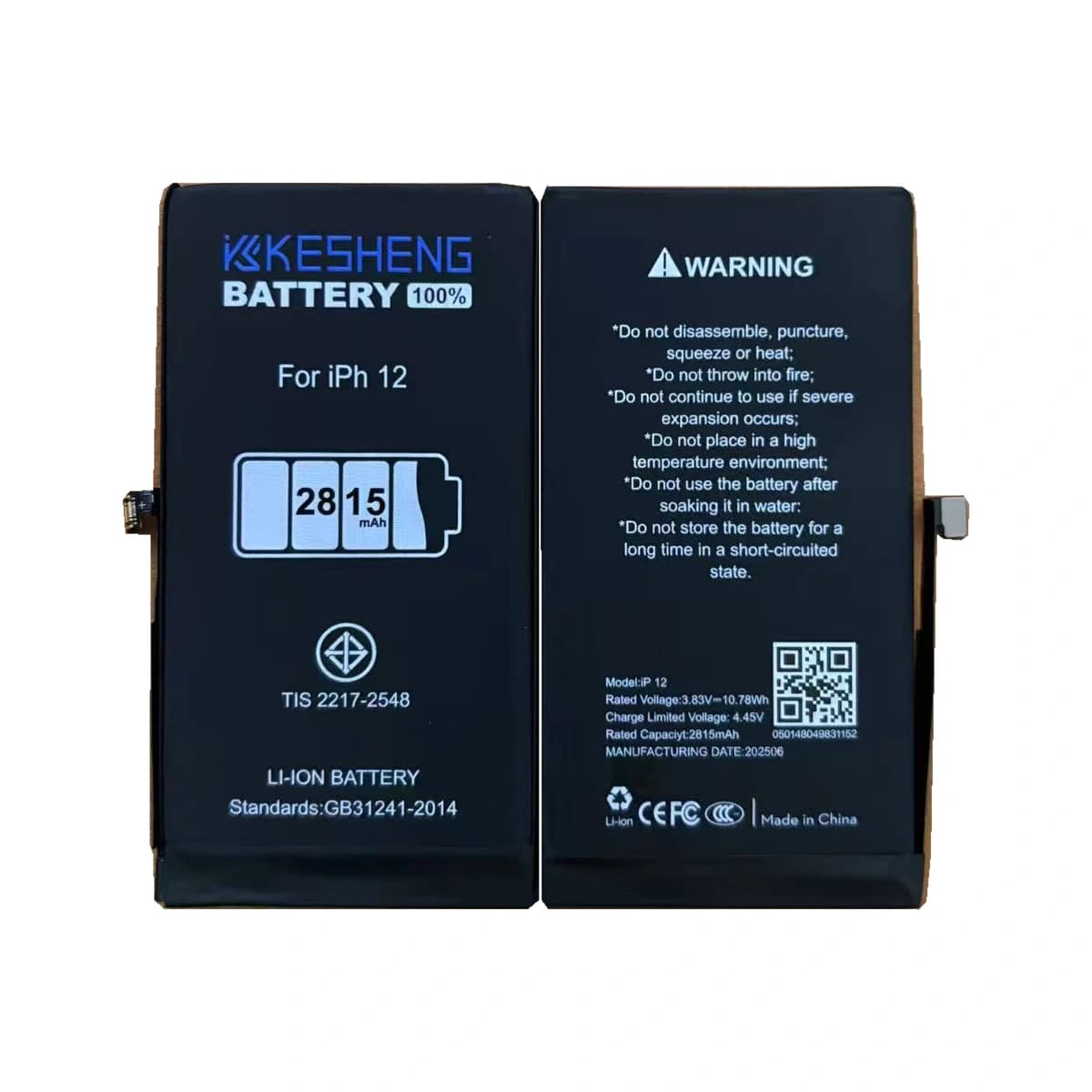 KESHENG iP12 replacement battery reference photograph; background cleaned