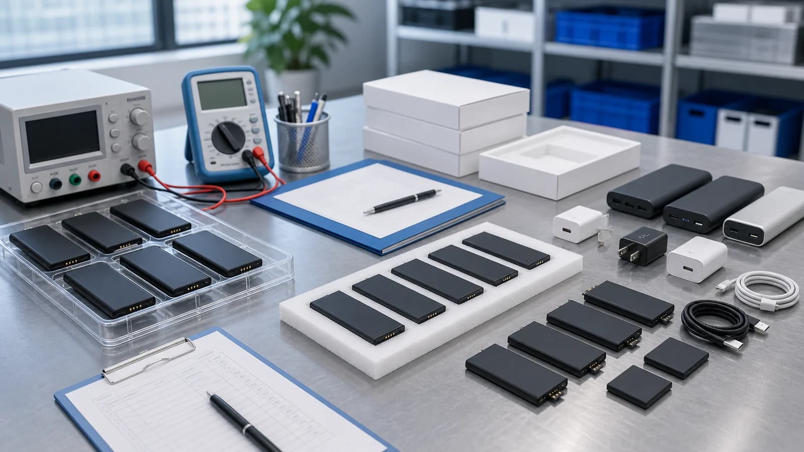 Inspection grid for mobile phone batteries, power banks, data cables, chargers, and adapters