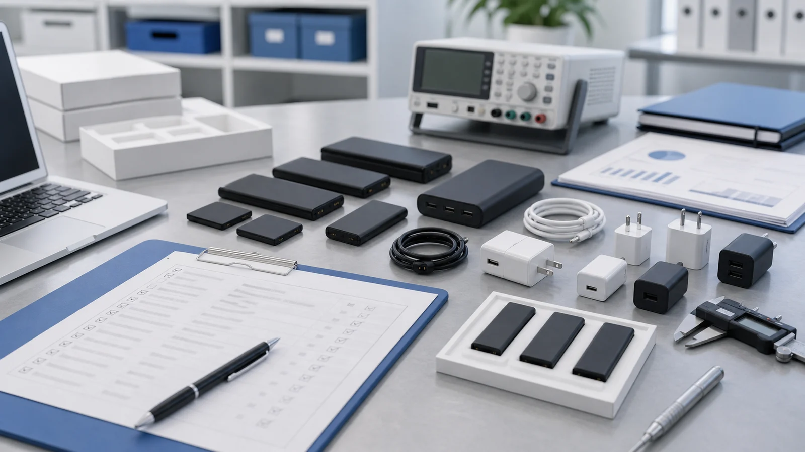 Quality risk review for battery safety checks and charging accessory inspection