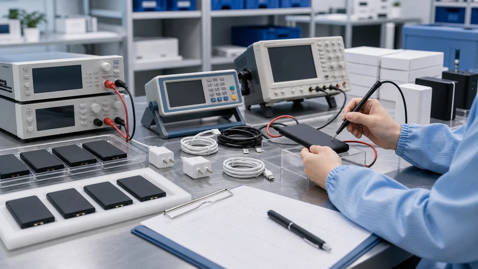 Testing process for chargers, data cables, and replacement batteries
