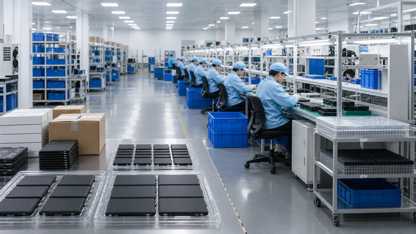 Clean electronics workshop supporting replacement phone battery order preparation