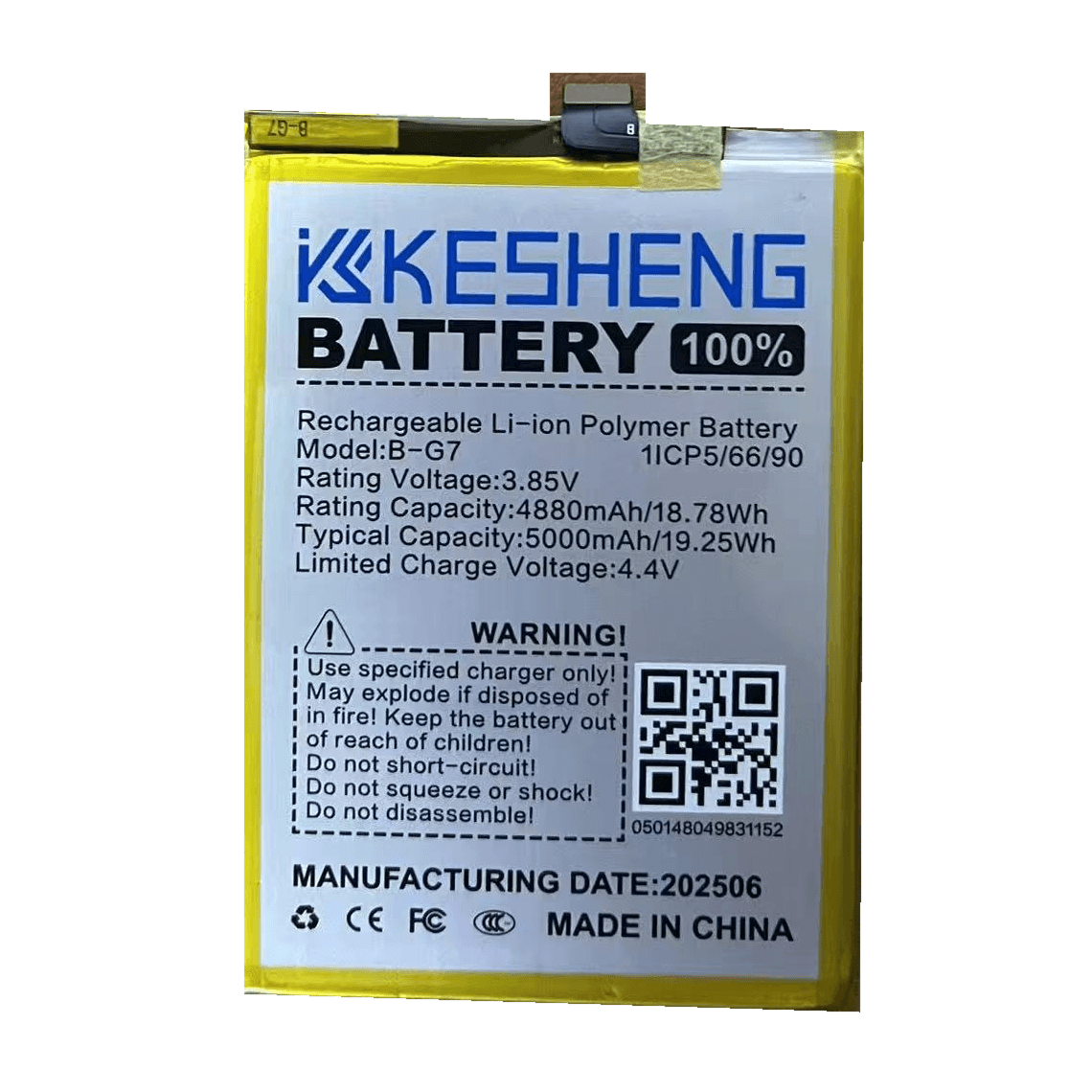 KESHENG B-G7 replacement battery reference photograph; background cleaned