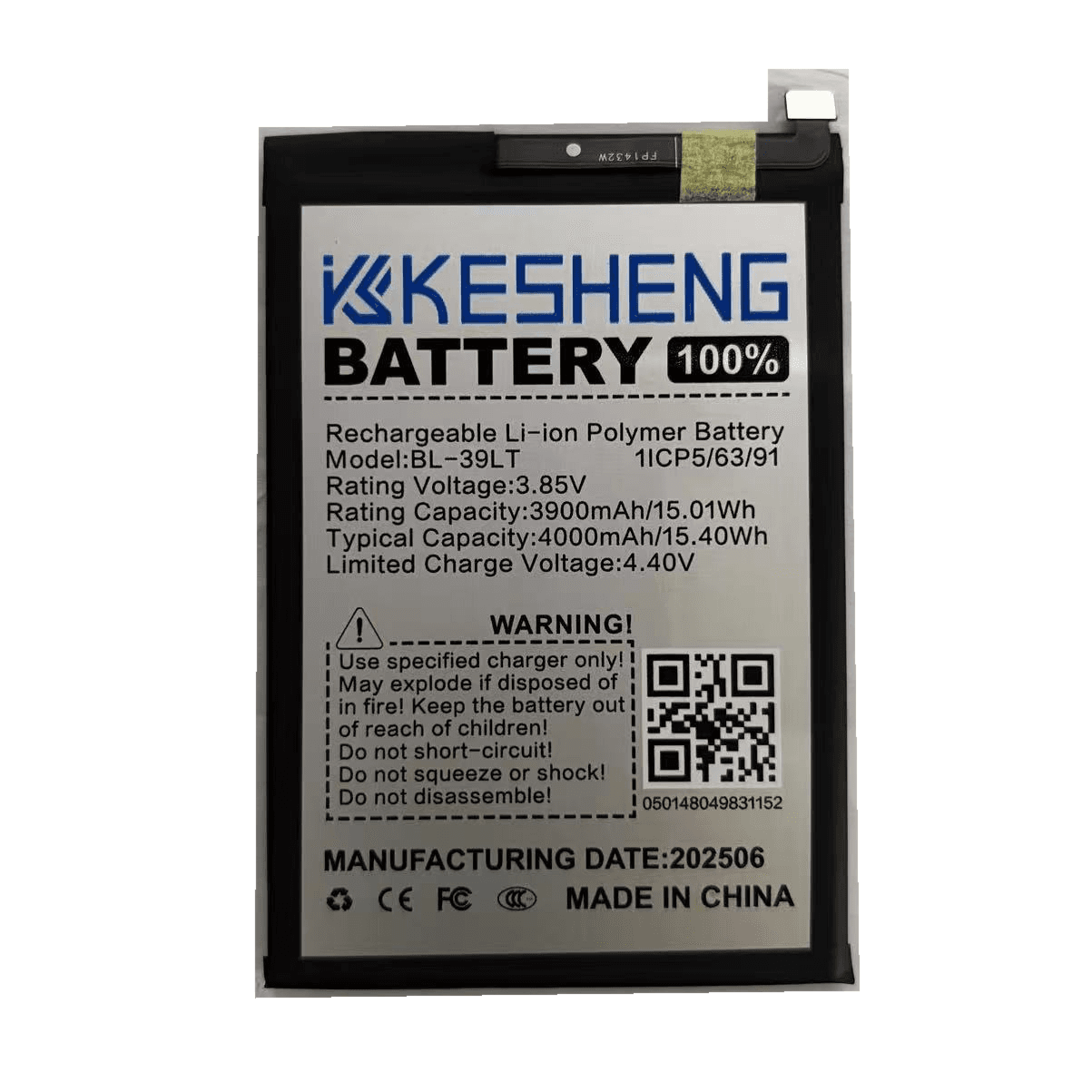 KESHENG BL-39LT replacement battery reference photograph; background cleaned