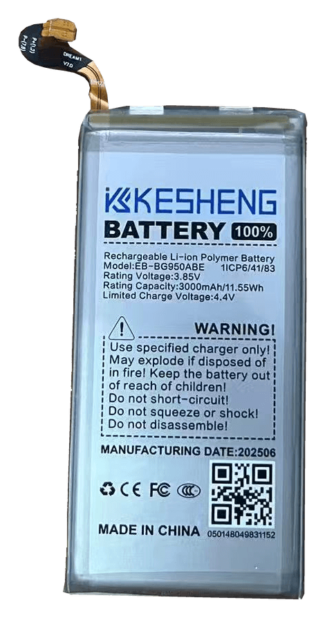 EB-BG950ABE battery, source photograph with transparent background; original printed label, connector and tape retained.